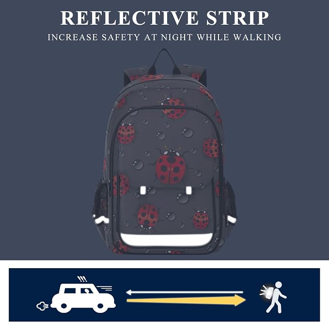 Fisyme Red Ladybugs School Backpack Laptop Backpack Bags Bookbag Travel Casual Computer Notebooks Daypack