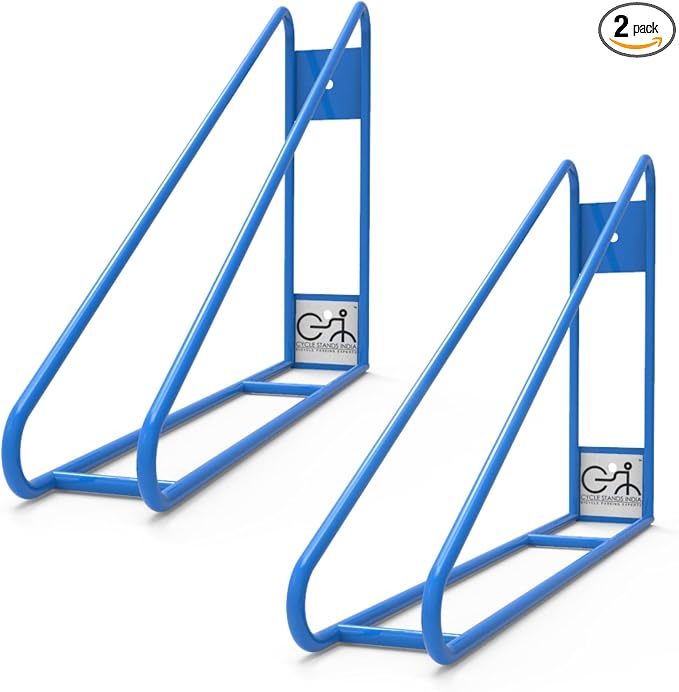 No Lift Vertical Bike Hanger Simple & Secure Space Saving Bike Wall Mount for Garage & Commercial Use Bicycle Holder for Mountain and Road Bikes - Blue, Pack of 2