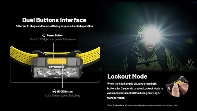 Nitecore NU27 600 Lumens Running Camping Headlamp, USB-C Rechargeable with Warm, Neutral and Cool White Lights, Red Light, Including NitecoreS Sticker (Black)