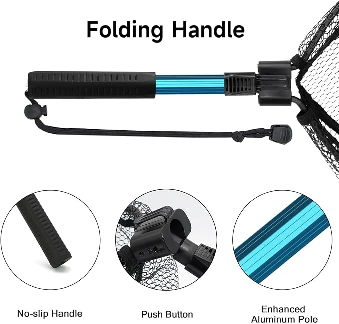 SANLIKE Collapsible Telescopic Fishing Net Rubber Coated Fresh/Salt Water