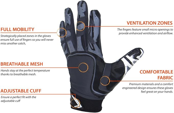 Pure Athlete Football Wide Receiver Gloves - Elite Sticky Grip Gloves, Drip Gear for WR and Defensive Backs - Adult, Youth, Men and Boys