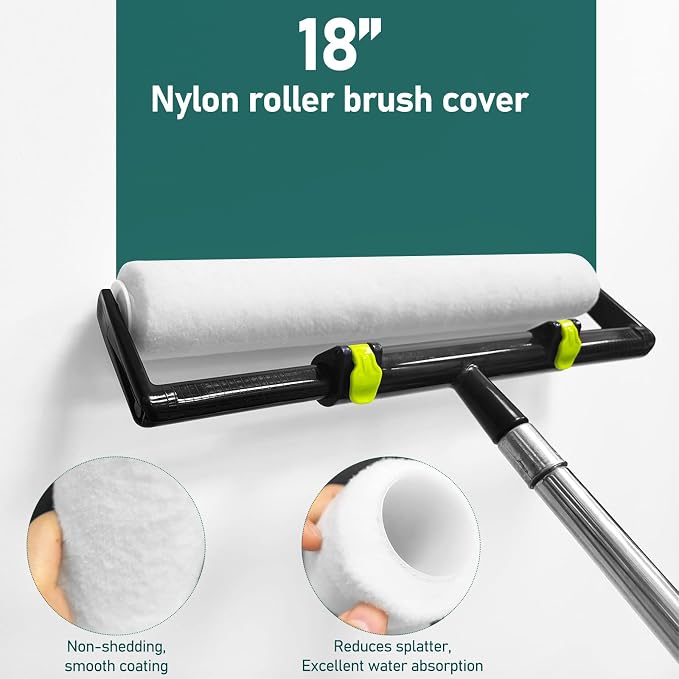 18 Inch Paint Roller Kit, 2 Pcs 18” Paint Roller Covers, 9”-18” Adjustable Roller Frame, and 1.3-4.8ft Extension Pole for Walls,Ceiling,Floors,Interior,Exterior Painting