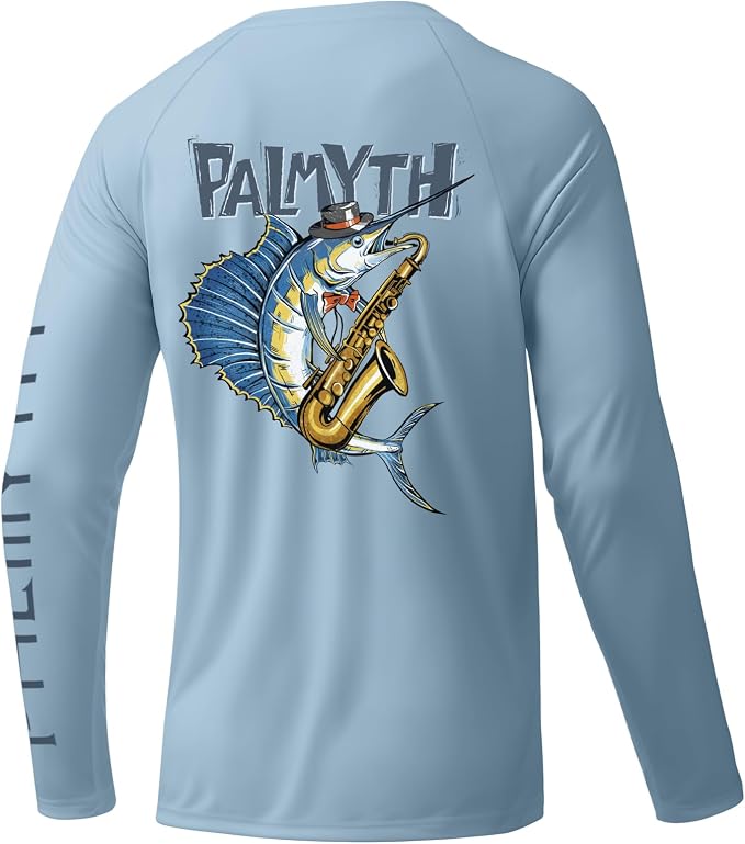 Palmyth Fishing Shirts for Men Long Sleeve UPF 50+ T Shirt Sun Protection | Quick Dry, Sun Protection, Myth-Cool Fabric, Fish Print, Moisture Wicking, Stretchy, Breathable, Fishing,Boating,Outdoor Wear
