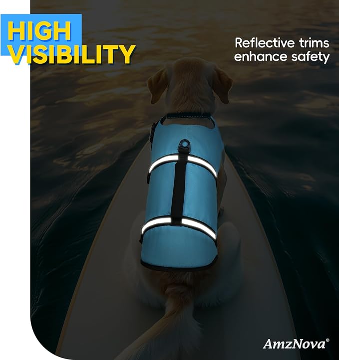 AMZNOVA Shark Dog Life Jacket + Rip Stop Dog Life Jacket, Durable Handle Reflective Buoyance