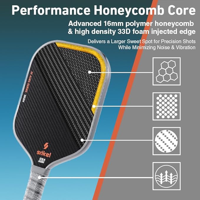 Pickleball Paddles, Raw T700 Carbon Fiber Pickleball Paddle, 16mm Power Polymer Core, Professional Rackets for Great Spin, Control & Precision Shots, USAPA Approved