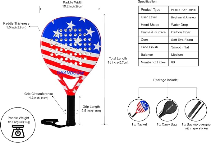 Padel Racket Palas de Padel raqueta Lightweight for Women Female Players Teardrop Shape, Soft EVA Core, Fiberglass Surface, Beginner to Intermediate Arm Friendly All Round Racquet 38mm