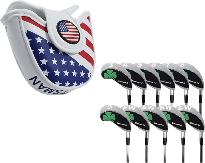 CRAFTSMAN GOLF 11pcs/Set Clover Neoprene Iron Headcover+1PC USA Design Putter Cover