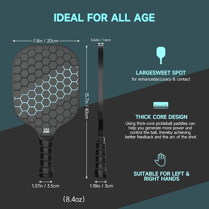 Pickleball Paddles, USAPA Approved Fiberglass Surface Pickleball Set with Pickleball Rackets,16mm Thick Paddle with Pickleball Bag Large Sweet Spot