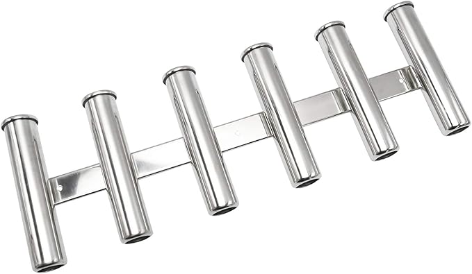 Amarine Made 6 Tube Stainless Steel Fishing Rod Rack Mirror Finish 316 Stainless Steel 6 Rod Rack