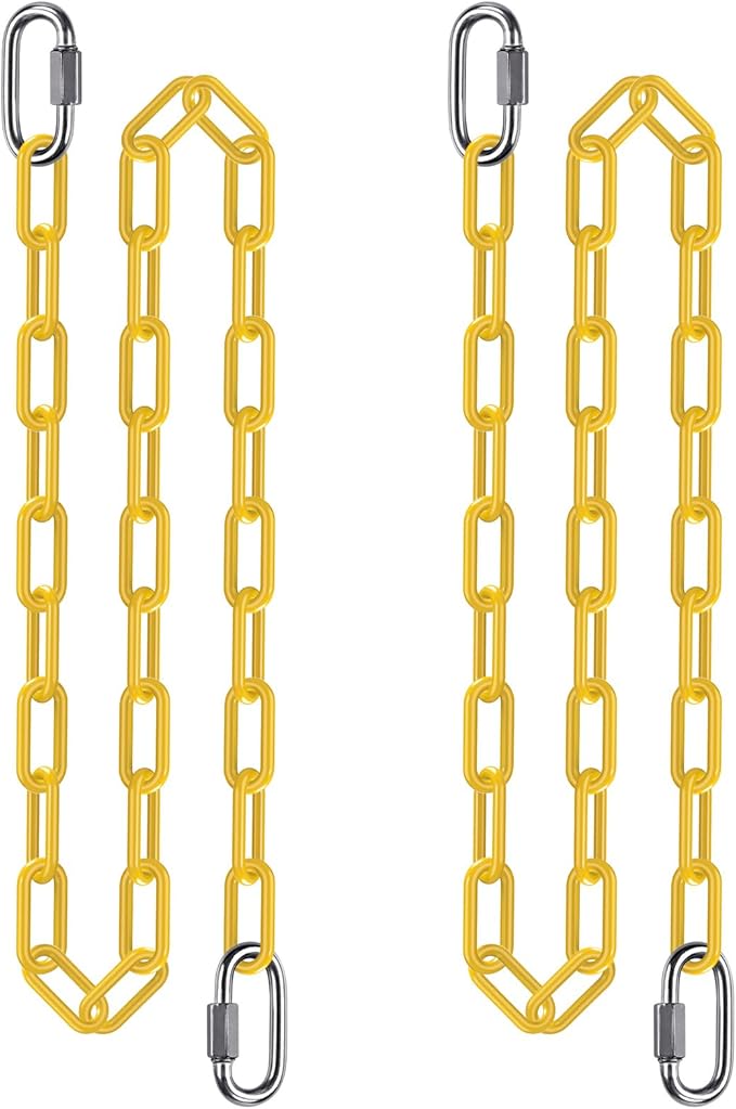 SELEWARE 2 Pack 80 Inch Hanging Swing Chain with 4 Carabiners, 1000LB Capacity Plastic Coated Hanging Chains, Hammock Hardware Kit for Swing, Hanging Chair, Punching Bags, Indoor Outdoor Gym (Yellow)
