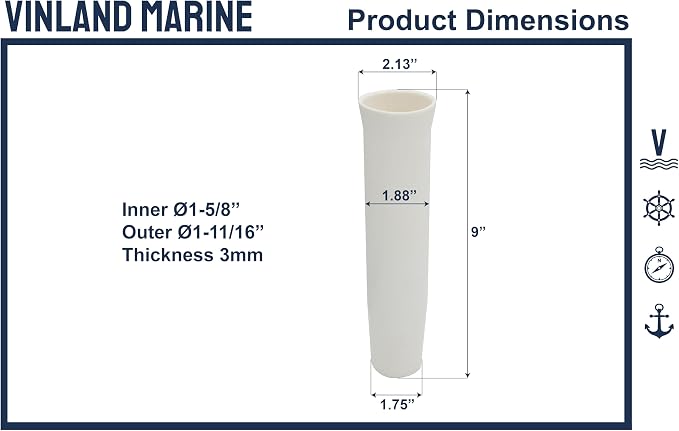 Vinland Marine Flared Fishing Rod Holder Insert Sleeves Pack of 8, Fishing Rod Holder Liner for Aluminum Rod Holder, for T Top Rod Holder, for clamp on Rod Holders for Boat