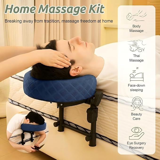 Massage Headrest for Bed, Adjustable Massage Face Cradle at Home, Portable Massage Table Kit for Sleeping Mattress, Face Down Pillow After Eye Surgery (Blue Basic Set)