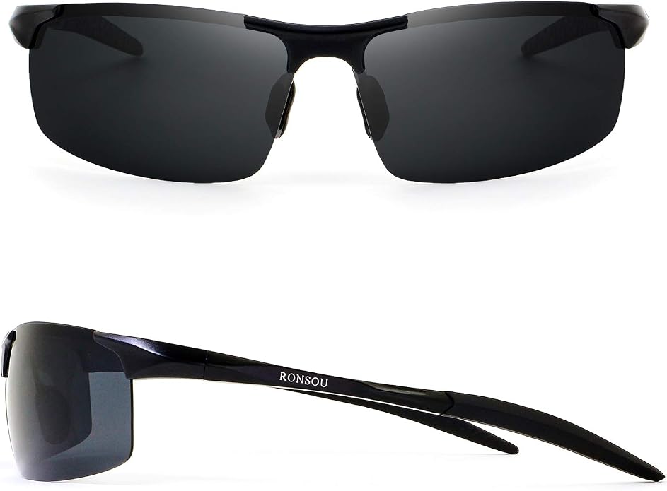 RONSOU Men Sport Al-Mg Polarized Sunglasses Unbreakable for Driving Cycling Fishing Golf