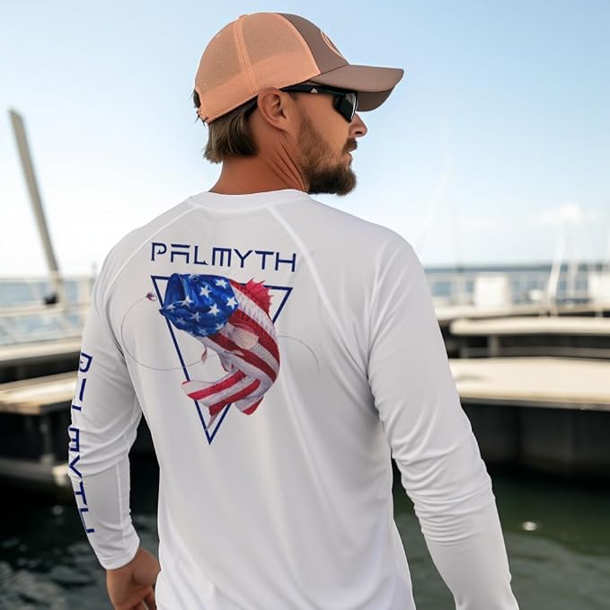 Palmyth Fishing Shirts for Men Long Sleeve UPF 50+ T Shirt Sun Protection | Quick Dry, Sun Protection, Myth-Cool Fabric, Fish Print, Moisture Wicking, Stretchy, Breathable, Fishing,Boating,Outdoor Wear