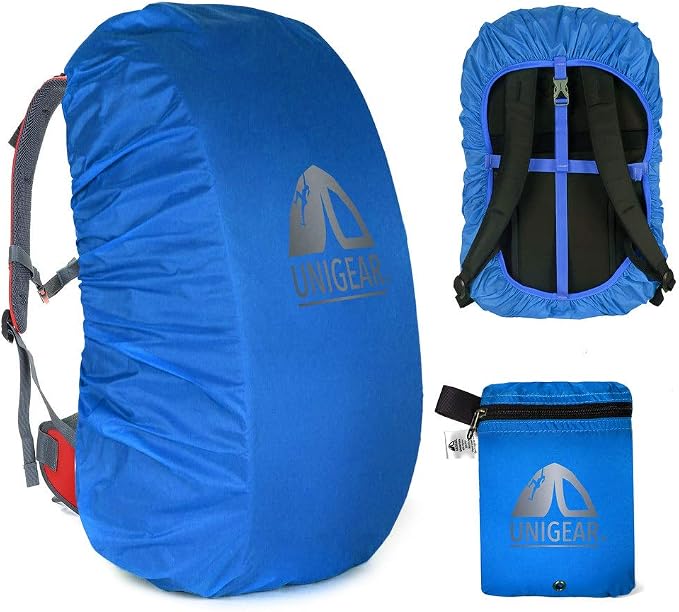 Unigear Backpack Rain Cover Waterproof Rating 5000mm Ultraportable and Durable with 2 Anti-Slip Buckle Strap, Integrated Carry Pouch Design (Blue, XX-Large)