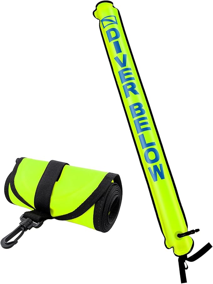 Surface Marker Buoy, Scuba Diving Surface Marker Signal Tube with Reflective Strip and Plastic Clip