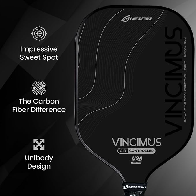 GATORSTRIKE Vincimus Air Controller T600 Pickleball Paddle, T600 Carbon Fiber Pickleball Paddle with Enhance PP Honeycomb 16mm Core, 8.1oz with GatorGrit Face