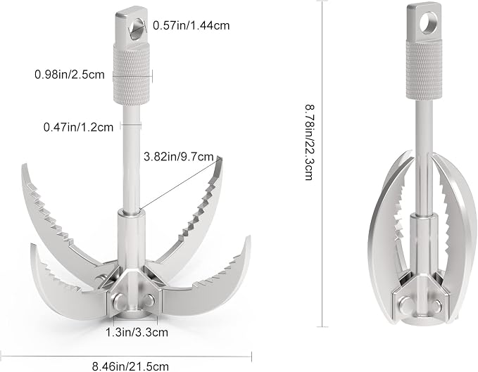 Ant Mag Grappling Hook with Claw Tips - Heavy Duty Stainless Steel Carabiner for Camping, Hiking, Tree Climbing, Water Retrieval & Salvage Operations