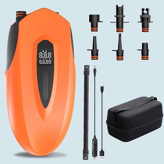 Fisca Paddle Board Electric Pump 20PSI, Portable Rechargeable Paddleboard Pump, 12000mAh Dual Stage Inflation Deflation Auto-Off Air Pump for SUP, Kayak, Inflatable Boat, Tent
