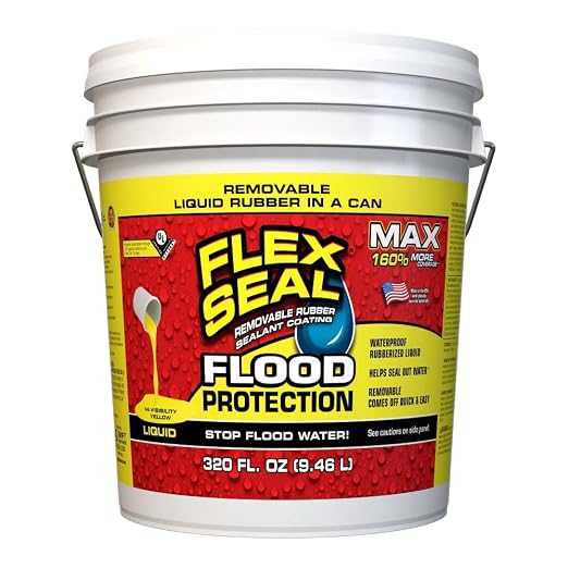 Flex Seal Liquid Flood Protection, 2.5 gal, MAX, Waterproof Rubberized Liquid, Removable, Use on Windows, Doors, Garage Doors, Seams, Casings, Thresholds, Conduits, Vents, Ducts, and More