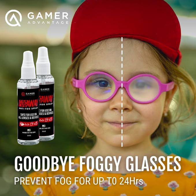 Gamer Advantage FogAway - Anti Fog Spray for Swim Goggles, Glasses, and Home Electronics - Safe for All Lens Types (2 Oz, Pack of 2)