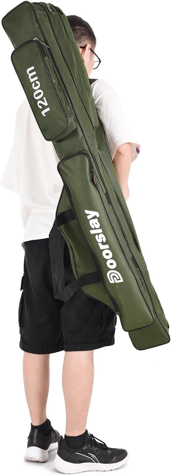 Fishing Rod Case Three Layers Fishing Rod Bag Oxford Portable Folding Fishing Pole Bag Outdoor Waterproof Tackle Storage Travel Bags Carry Organizer for Fishing Camping Hiking