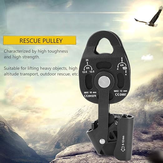 Single Swivel Pulley, 19.5x7.5cm/7.7x3.0in Rescue Single Swivel Rope Pulley Block High Strength Climbing Safety Equipment for Heavy Objects Transport