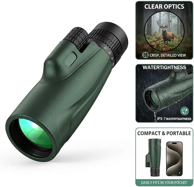 Monocular Telescope 80x100, Wide Field HD Monoculars for Adults with Tripod & Phone Adapter, Perfect for Bird Watching, Hunting, Hiking & Outdoor Activities -Green