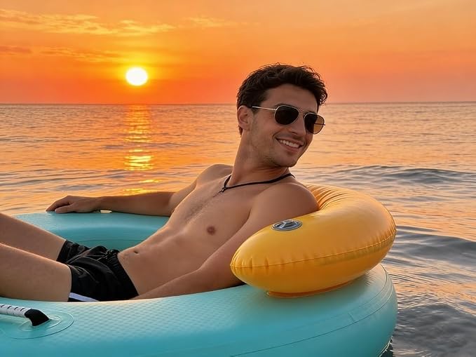 Water Hammock Inflatable Dock, 3.8ft/6ft/8ft Floating Raft Circular Water Island, Float Rings Air Mesh Platform for Lake/River/Swim Pool
