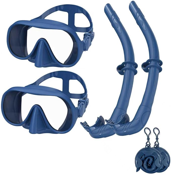 Snorkeling Gear for Adults, Snorkel Set Adult, Scuba Diving Mask, Panoramic View Anti-Leak Anti-Fog Dive Swimming Goggles Tempered Glass Panoramic Wide View Travel Portable Foldable