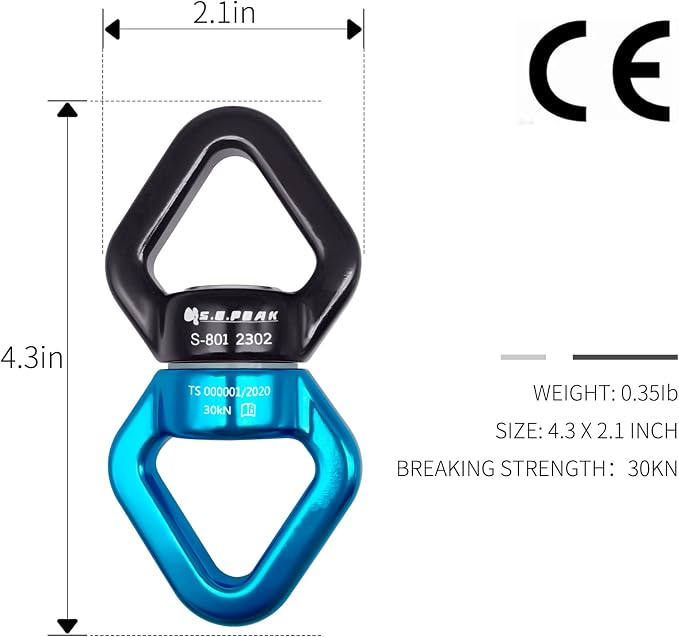 30kN Swing Swivel, CE Certified 360°Rotational Device, Silent Hanging Accessory for Tree Swing, Aerial Dance