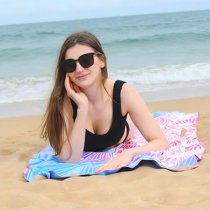 2 Pack Microfiber Beach Towel 71"x32" Quick Dry Sand Free and Absorbent Suitable for Beach Swimming Pool Vacation Travel and Camping