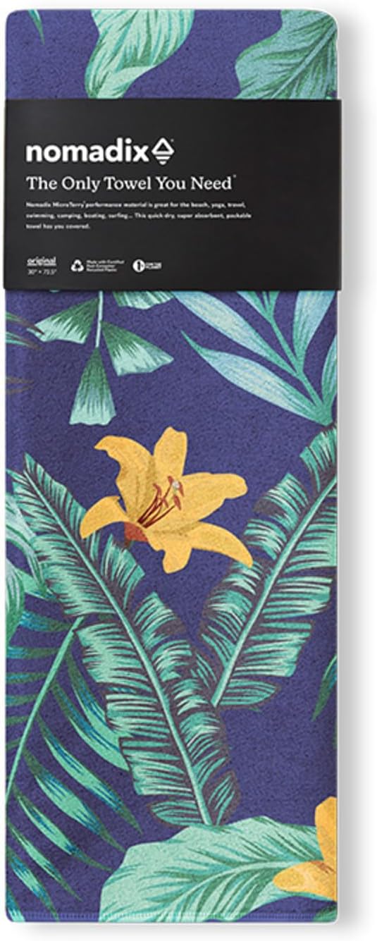 Nomadix Original Towel - Perfect for Beach, Pool, Travel, Camping, Yoga - Made with Recycled Materials - Super Absorbent - Sand Resistant - Palms Dusk - 72.5x30
