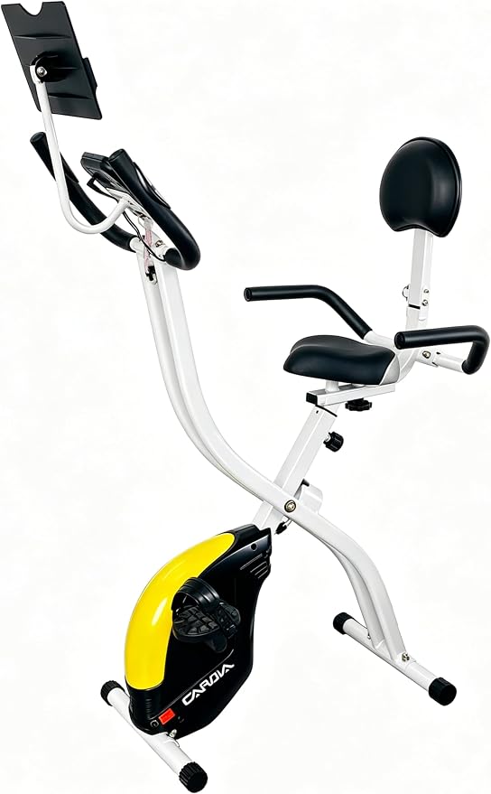 Folding Exercise Bike, Foldable Upright Stationary Bike, Indoor Cycling Magnetic X-Bike with 16-Level Electronic Resistance, Back Support Cushion for Home Gym
