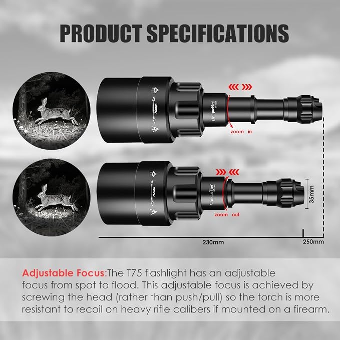 1605 850nm IR Illuminator Flashlight Lights for Night Vision Zoomable Infrared Flashlight Illuminator with Dual Control Remote Pressure Switch and Scope Mount Set
