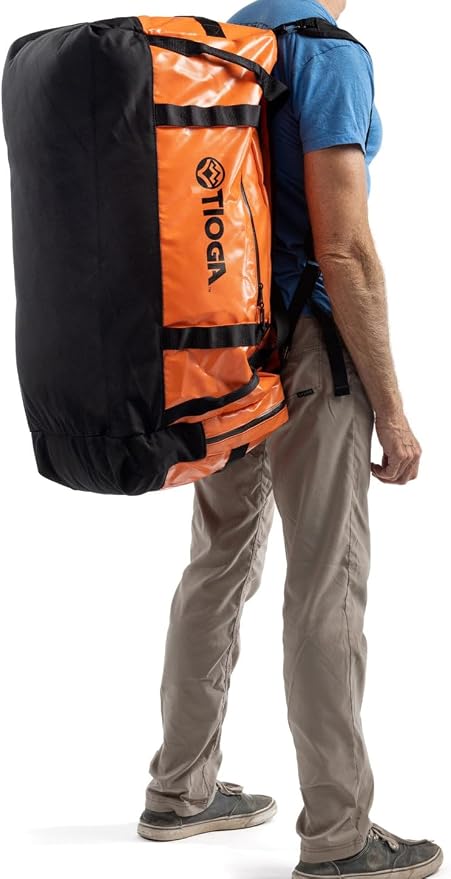 TIOGA Venture Outdoor Duffel Bag with Backpack Straps, Weather Resistant, Rugged Construction, Gear Hauling for Outdoor Adventures, Extra Large / 90L, Orange
