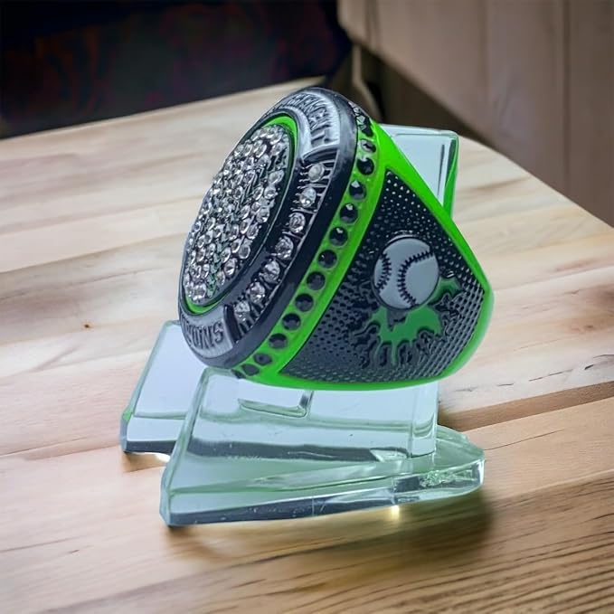 Legacy Rings 1 or 12 Pack Neon Green Baseball Softball Championship Trophy Ring Award for Tournament Champion or Finalist