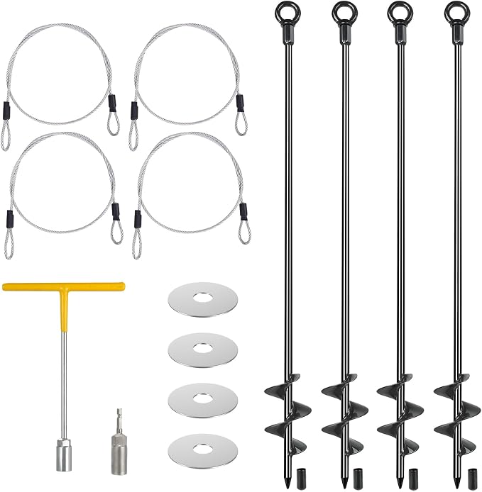 4 Pcs 30" Ground Anchors Shed Anchors Kit Heavy Duty 12mm Solid Steel, Triple-Turn Helix Earth Anchors for Sheds, Carport, Canopy, Gazebo, Trampoline, Mobile Home