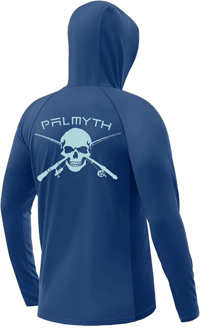 Palmyth Fishing Hoodie for Men Long Sleeve Sun Protection UV UPF 50+ Shirts | Hidden Zipper Pocket, Thumb Loops, Quick-Dry, Side Mesh Panels, Lens Cleaning Cloth, 4-Way Stretch