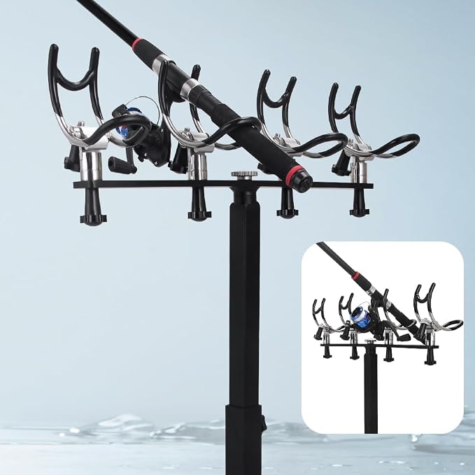 360 Degree Rotation & Adjustable Height PVC Coated Aluminum Fishing Rod Holder with Mounting Plate for Boat Yachts and More