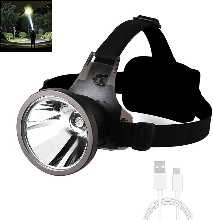 Rechargeable LED Headlamp, Super Bright Waterproof Headlamp with USB-C Charging for Hunting, Prospecting, Beachcombing and Other Outdoor Activities