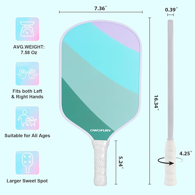 Fiberglass Pickleball Paddles Set of 2, Pickle Ball Racket Lightweight Honeycomb Core Control Paddle, with 4 Indoor Outdoor Balls and Bag for Men Women