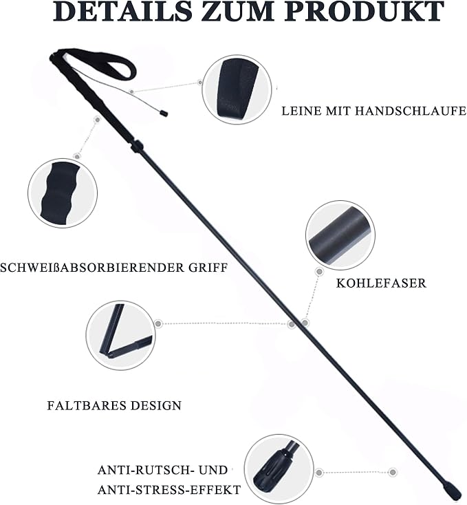 5-Section Carbon Fiber Trekking Poles, Lightweight and Durable 2-Pack, Foldable, Straight Grip, Suitable for Hiking, Trekking and Mountaineering