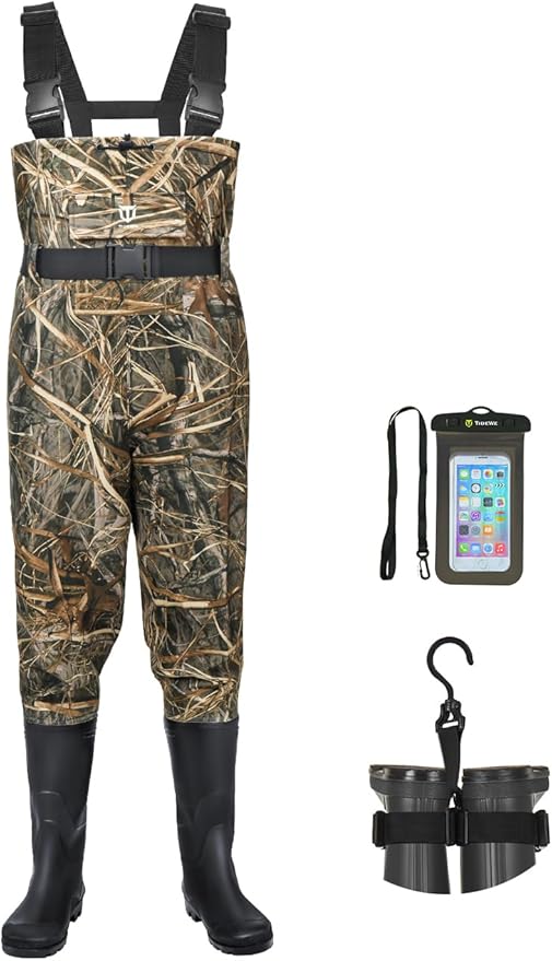 TIDEWE Chest Waders for Men Women, Waterproof Fishing Waders | Waterproof 420D 2-Ply Nylon/PVC, Lightweight Bootfoot Hunting Waders, Adjustable Suspenders, Boot Hanger