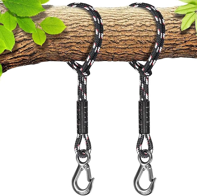 BeneLabel 2 Pcs Tree Swing Rope, 39 inch, Hammock Tree Swing Hanging Strap, Heavy Duty Hook, for Indoor Outdoor Swing Hammock Playground Set Accessories, Black