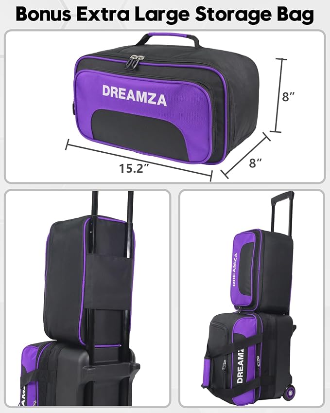 Single Bowling Ball Bag with Wheels, Deluxe Rolling Bowling Bags 1 Ball and Shoes Pocket w/Molded BallCup, Bonus Storage Bag, 40" Retractable Handle - Large 1 Ball Bowling Bags with Wheels