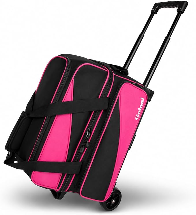 Goloni 3 Ball Bowling Bag with Wheels, 2+1 Double Roller Bowling Bag with Shoe Compartment,Tote Bag for Bowling Accessories