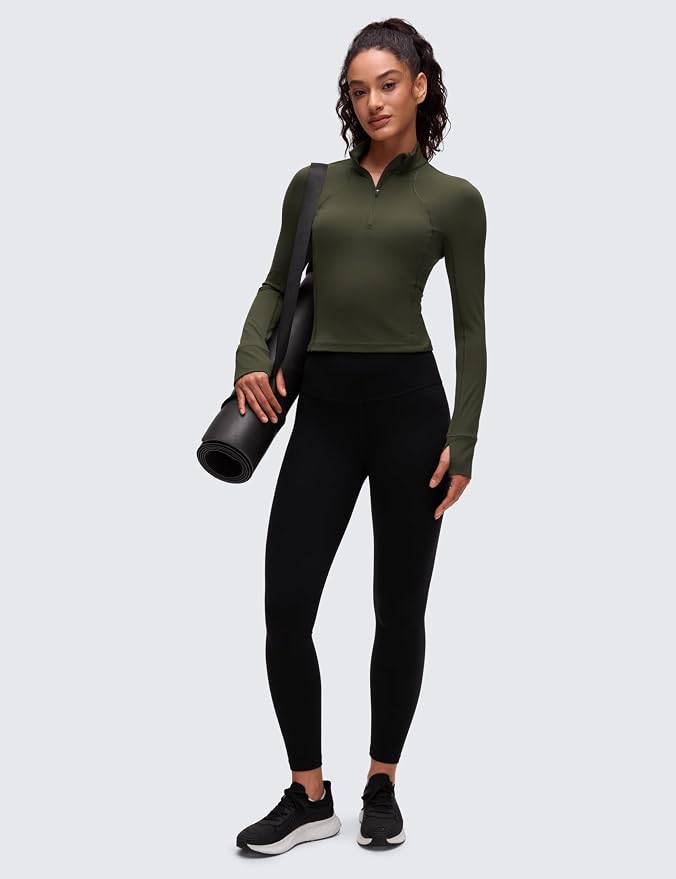 CRZ YOGA Butterluxe Half Zip Long Sleeve Shirts for Women - Workout Athletic Yoga Tops Crop Collared Quarter Zipper T-Shirt