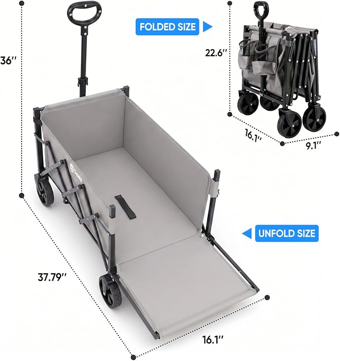 Sekey Collapsible Wagon Cart with Drop-Down Tailgate, 300 lb Capacity