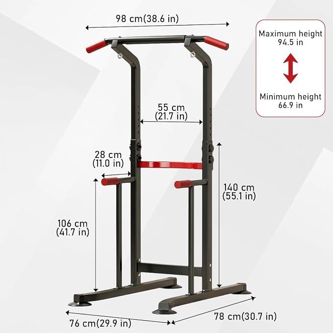 Power Tower Pull Up & Dip Station Multi-Function Home Strength Training Fitness Workout Station Height Adjustable